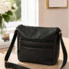 Zippered Five-Compartment Crossbody Bag Black