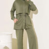 Zip-up Waistband Ribbed Turtleneck Two-Piece Set Khaki - Afbeelding 2