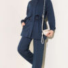 Zip-up Waistband Ribbed Turtleneck Two-Piece Set Navy Blue