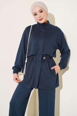 Alternative view of Zip-up Waistband Ribbed Turtleneck Two-Piece Set Navy Blue