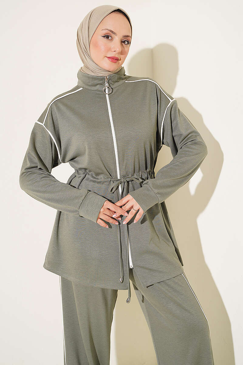 Zip-up Waist Tapered Hem Set with Piping Hazel - Imagen 2
