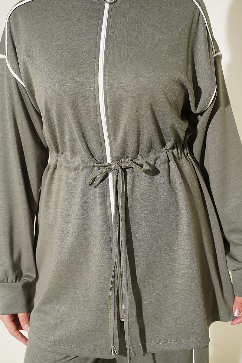 Zip-up Waist Tapered Hem Set with Piping Hazel - Imagen 4