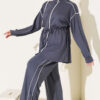 Zip-up Waist Tapered Hem Set with Piping Smoke