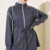 Zip-up Waist Tapered Hem Set with Piping Smoke - الصورة 2