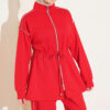 Zip-up Waist Tapered Hem Set with Piping Red - Image 2