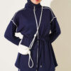 Zip-up Waist Tapered Hem Set with Piping Navy Blue – Bild 2