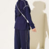 Zip-up Waist Tapered Hem Set with Piping Navy Blue – Bild 3