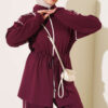 ⁦Zip-up Waist Tapered Hem Set with Piping Plum⁩ - الصورة ⁦2⁩