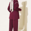 ⁦Zip-up Waist Tapered Hem Set with Piping Plum⁩ - الصورة ⁦3⁩