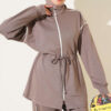 Zip-up Waist Tapered Hem Set with Piping Mink - الصورة 2