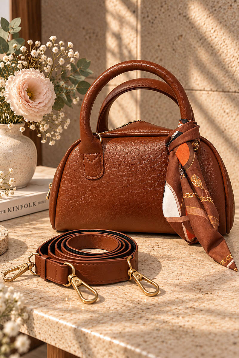 Zip-up scarf detail handbag Tan