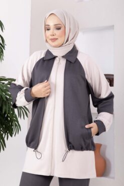 Alternative view of Zip-up Sweatshirt and Jogger Two-Piece Set Smoke