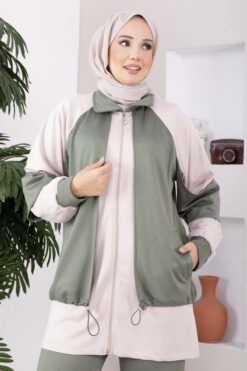 Alternative view of Zip-up Sweatshirt and Jogger Two-Piece Set Khaki