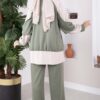 Zip-up Sweatshirt and Jogger Two-Piece Set Khaki - Imagen 4