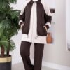 ⁦Zip-up Sweatshirt and Jogger Two-Piece Set Brown⁩ - الصورة ⁦3⁩