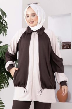 Alternative view of Zip-up Sweatshirt and Jogger Two-Piece Set Brown