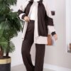 Zip-up Sweatshirt and Jogger Two-Piece Set Brown