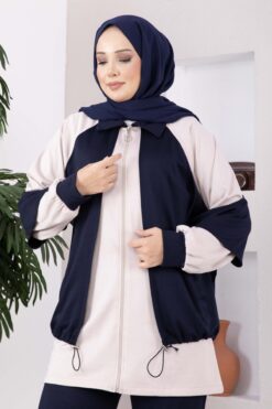 Alternative view of Zip-up Sweatshirt and Jogger Two-Piece Set Navy Blue