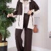 ⁦Zip-up Hooded French Terry Two-Piece Set Brown⁩ - الصورة ⁦4⁩