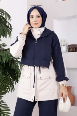 Alternative view of Zip-up Hooded French Terry Two-Piece Set Navy Blue