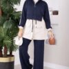 Zip-up Hooded French Terry Two-Piece Set Navy Blue