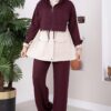 Zip-up Hooded French Terry Two-Piece Set Plum