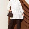 Zip-up Shirt Collar Coat White – Bild 2