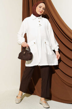 Alternative view of Zip-up Shirt Collar Coat White