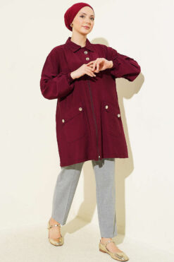 Alternative view of Zip-up Shirt Collar Coat Burgundy