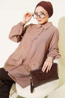 Zip-up Shirt Collar Coat Latte