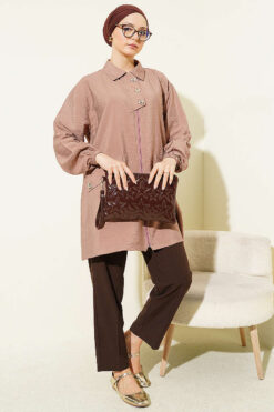 Alternative view of Zip-up Shirt Collar Coat Latte