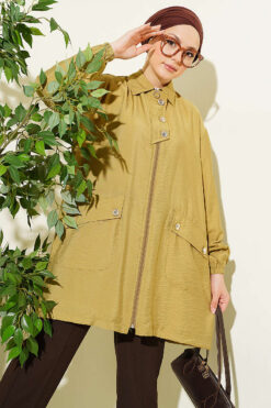 Zip-up Shirt Collar Coat Oil Green