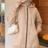 Zip-up Hoodie with Kangaroo Pocket Beige - Imagen 3