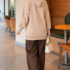 Zip-up Hoodie with Kangaroo Pocket Beige - Imagen 4