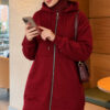 Zip-up Hoodie with Kangaroo Pocket Burgundy