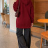 Zip-up Hoodie with Kangaroo Pocket Burgundy - Imagen 4