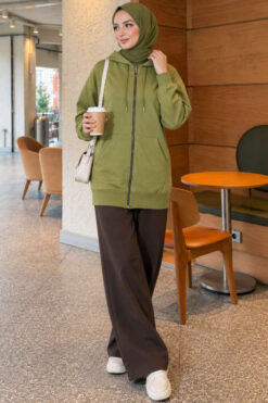 Alternative view of Zip-up Hoodie with Kangaroo Pocket Hazel