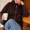 Zip-up Hoodie with Kangaroo Pocket Brown