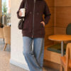 Zip-up Hoodie with Kangaroo Pocket Brown - Afbeelding 2