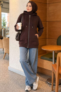 Alternative view of Zip-up Hoodie with Kangaroo Pocket Brown