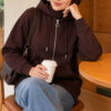 Zip-up Hoodie with Kangaroo Pocket Brown - Afbeelding 3
