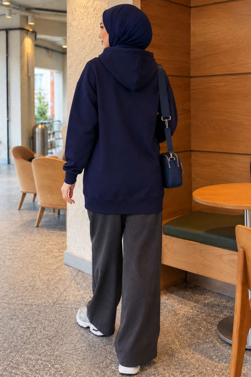 Zip-up Hoodie with Kangaroo Pocket Navy Blue – Bild 4