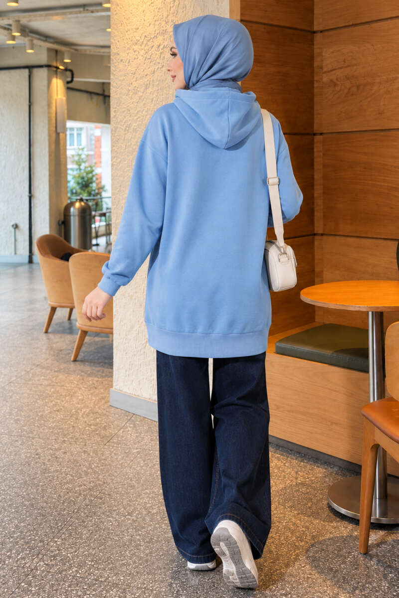 Zip-up Hoodie with Kangaroo Pocket Blue - Imagen 4
