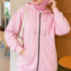 Zip-up Hoodie with Kangaroo Pocket Pink – Image 3