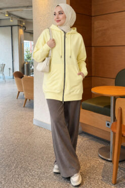 Alternative view of Zip-up Hoodie with Kangaroo Pocket Yellow
