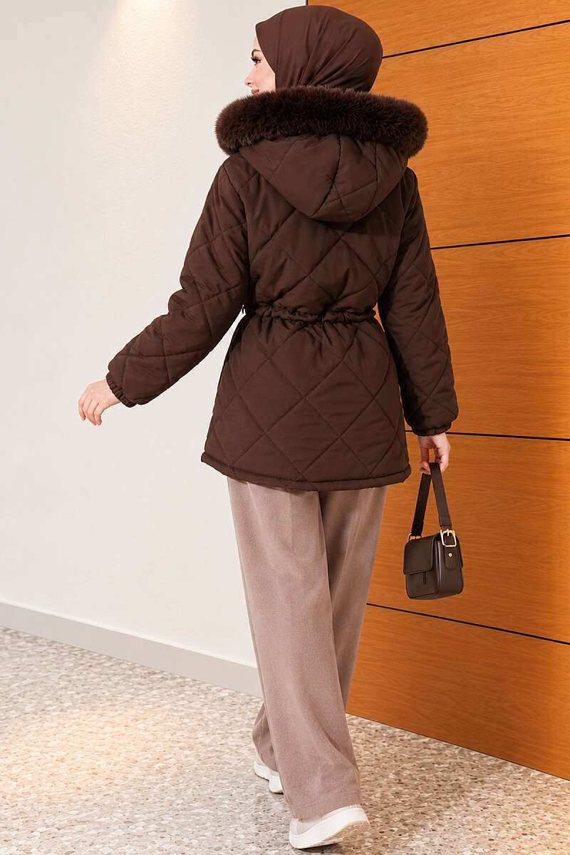 Fur-Trimmed Jacket with Elasticized Cuffs Dark Brown – Bild 4