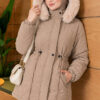 Fur-Trimmed Jacket with Elasticized Cuffs Beige