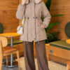 Fur-Trimmed Jacket with Elasticized Cuffs Beige – Image 2
