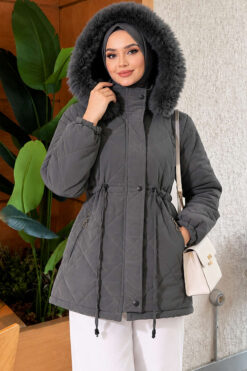 Fur-Trimmed Jacket with Elasticized Cuffs Smoke