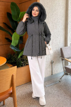 Alternative view of Fur-Trimmed Jacket with Elasticized Cuffs Smoke